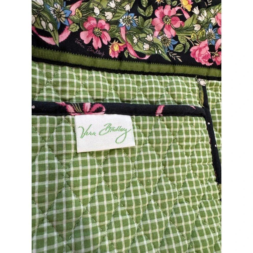 Vera Bradley Mayfair Floral Quilted Cotton Tote Bag Black Pink Green Made in USA
